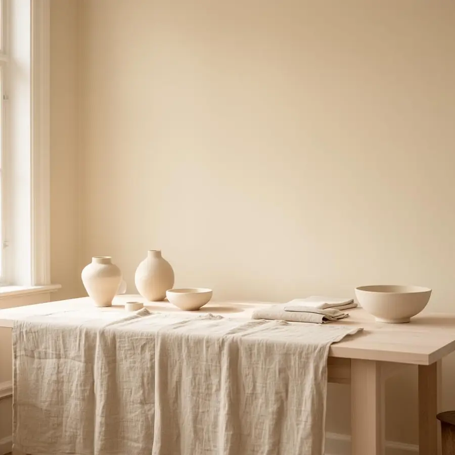 A calm, sunlit Copenhagen studio with ceramics and linen