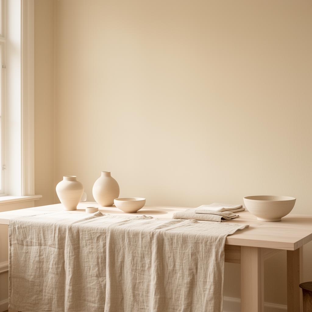 A calm, sunlit Copenhagen studio with ceramics and linen